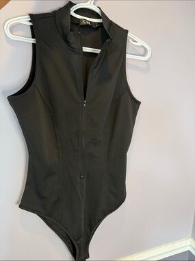 CBR Black Zip-Front Sleeveless Bodysuit